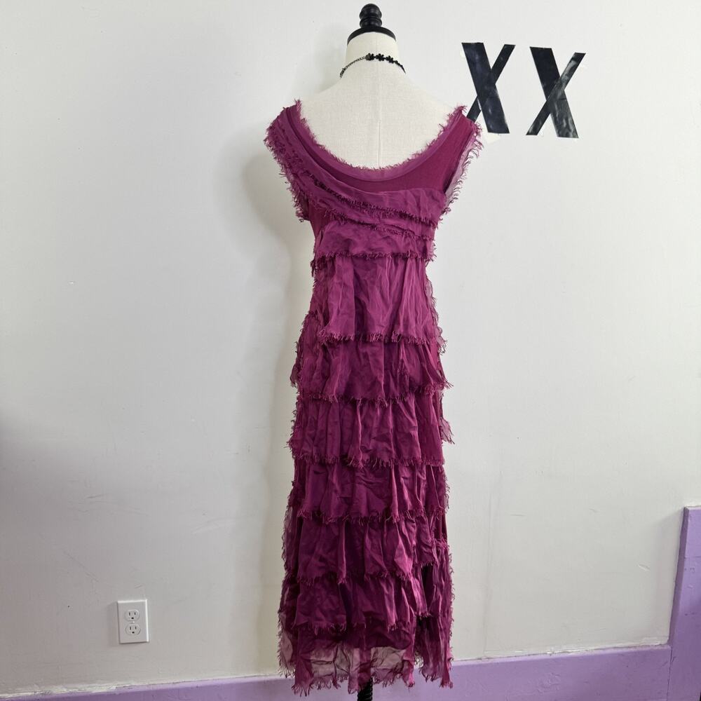 Made in Italy Fuchsia Silk Chiffon Tiered Midi Dress Layered Luxe Y2K S/M - Picture 5 of 8